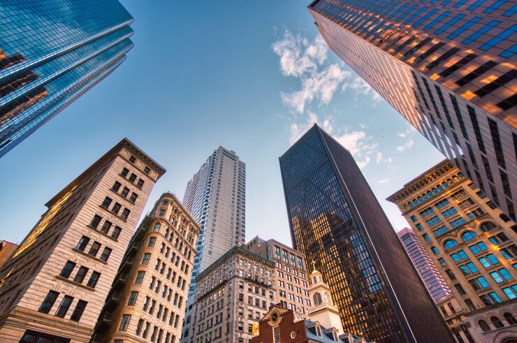 Boston downtown financial district and city skyline